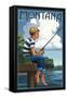 Montana - Boy Fishing-Lantern Press-Framed Stretched Canvas
