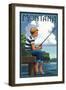 Montana - Boy Fishing-Lantern Press-Framed Art Print