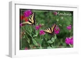 Montana - Butterfly and Flowers-Lantern Press-Framed Art Print