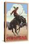 Montana - Cowboy and Bronco Scene-Lantern Press-Stretched Canvas