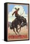 Montana - Cowboy and Bronco Scene-Lantern Press-Framed Stretched Canvas