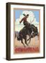 Montana - Cowboy and Bronco Scene-Lantern Press-Framed Art Print