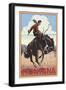 Montana - Cowboy and Bronco Scene-Lantern Press-Framed Art Print