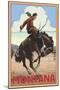 Montana - Cowboy and Bronco Scene-Lantern Press-Mounted Art Print