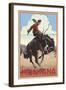 Montana - Cowboy and Bronco Scene-Lantern Press-Framed Art Print