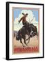 Montana - Cowboy and Bronco Scene-Lantern Press-Framed Art Print