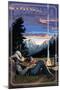 Montana - Cowboy Camping Night Scene-Lantern Press-Mounted Art Print