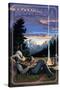 Montana - Cowboy Camping Night Scene-Lantern Press-Stretched Canvas