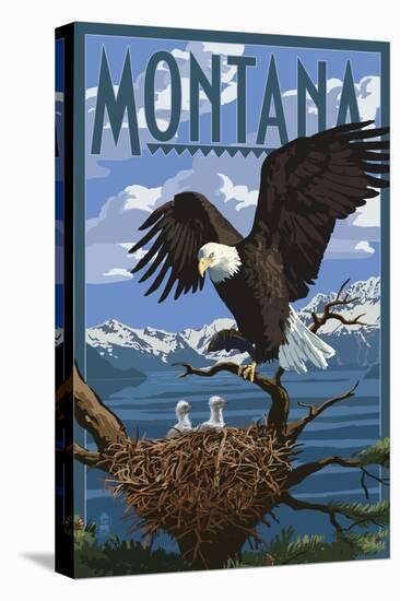 Montana - Eagle Perched with Chicks-Lantern Press-Stretched Canvas