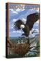 Montana - Eagle Perched-Lantern Press-Stretched Canvas