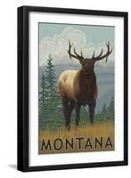 Montana - Elk Scene-Lantern Press-Framed Art Print