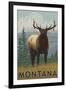 Montana - Elk Scene-Lantern Press-Framed Art Print