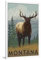 Montana - Elk Scene-Lantern Press-Framed Art Print