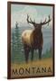 Montana - Elk Scene-Lantern Press-Framed Art Print