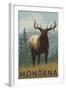 Montana - Elk Scene-Lantern Press-Framed Art Print