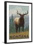 Montana - Elk Scene-Lantern Press-Framed Art Print