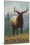 Montana - Elk Scene-Lantern Press-Mounted Art Print
