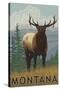 Montana - Elk Scene-Lantern Press-Stretched Canvas