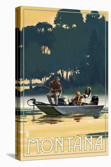 Montana - Fishermen in Boat-Lantern Press-Stretched Canvas