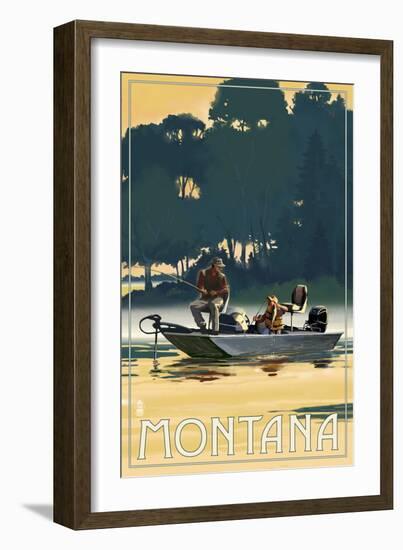 Montana - Fishermen in Boat-Lantern Press-Framed Art Print