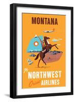 Montana - Fly Northwest Orient Airlines - Vintage Airline Travel Poster, 1950s-Pacifica Island Art-Framed Art Print