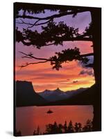 Montana, Glacier NP. St Mary Lake and Wild Goose Island at Sunset-Steve Terrill-Stretched Canvas