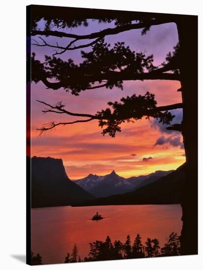 Montana, Glacier NP. St Mary Lake and Wild Goose Island at Sunset-Steve Terrill-Stretched Canvas