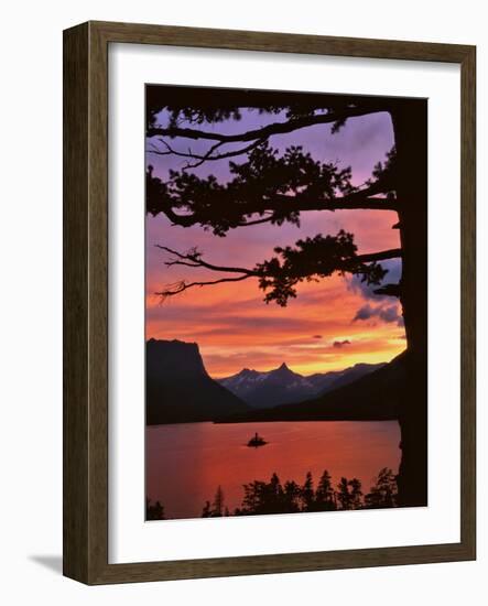 Montana, Glacier NP. St Mary Lake and Wild Goose Island at Sunset-Steve Terrill-Framed Photographic Print