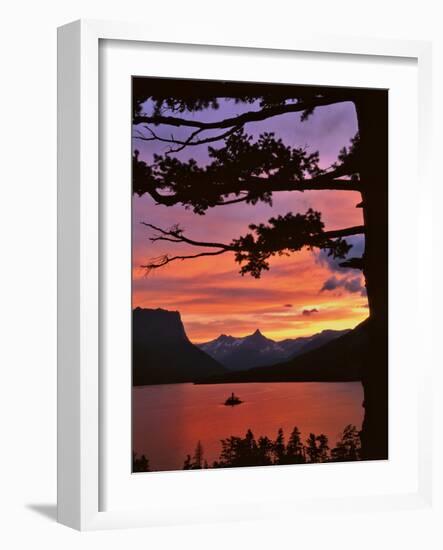 Montana, Glacier NP. St Mary Lake and Wild Goose Island at Sunset-Steve Terrill-Framed Photographic Print