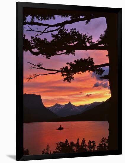 Montana, Glacier NP. St Mary Lake and Wild Goose Island at Sunset-Steve Terrill-Framed Photographic Print