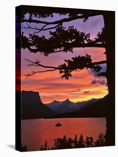 Montana, Glacier NP. St Mary Lake and Wild Goose Island at Sunset-Steve Terrill-Stretched Canvas