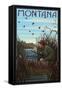 Montana - Hunter and Lake-Lantern Press-Framed Stretched Canvas