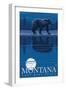 Montana, Last Best Place, Bear at Night-Lantern Press-Framed Art Print