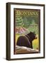 Montana, Last Best Place, Black Bear in Forest-Lantern Press-Framed Art Print