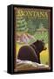 Montana, Last Best Place, Black Bear in Forest-Lantern Press-Framed Stretched Canvas
