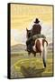 Montana, Last Best Place, Cowboy on Horseback-Lantern Press-Framed Stretched Canvas