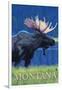 Montana, Last Best Place, Moose at Night-Lantern Press-Framed Art Print