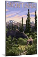 Montana - Moose and Calf-Lantern Press-Mounted Art Print