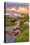 Montana - Moose and Meadow-Lantern Press-Stretched Canvas