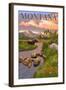 Montana - Moose and Meadow-Lantern Press-Framed Art Print