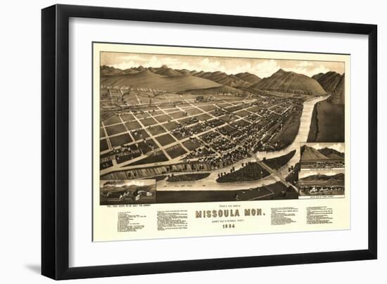 Montana - Panoramic Map of Missoula No. 1-Lantern Press-Framed Art Print