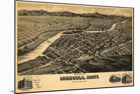 Montana - Panoramic Map of Missoula No. 2-Lantern Press-Mounted Art Print
