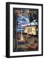 Montana - Retro Camper and Lake-Lantern Press-Framed Art Print