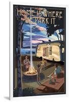 Montana - Retro Camper and Lake-Lantern Press-Framed Art Print