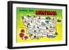 Montana - Roadmap of the State, Greetings From-Lantern Press-Framed Art Print
