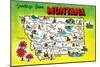Montana - Roadmap of the State, Greetings From-Lantern Press-Mounted Art Print