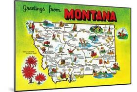 Montana - Roadmap of the State, Greetings From-Lantern Press-Mounted Art Print