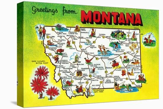 Montana - Roadmap of the State, Greetings From-Lantern Press-Stretched Canvas