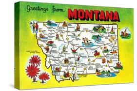 Montana - Roadmap of the State, Greetings From-Lantern Press-Stretched Canvas