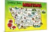 Montana - Roadmap of the State, Greetings From-Lantern Press-Mounted Art Print